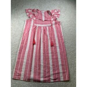 Striped Pink Linen Blend Dress‎ With Tassels Size S By LOFT Coastal Preppy